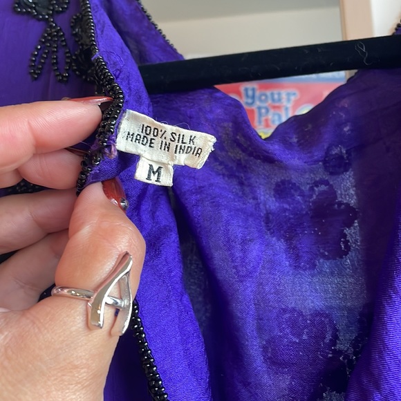 PURE SILK INDIGO EMBELLISHED TOP - Picture 6 of 13